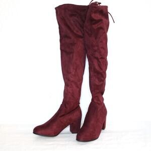 Forever Over The Knee Suede Boots Size 10 NWOB Low Block Heel Round Pointed Toe